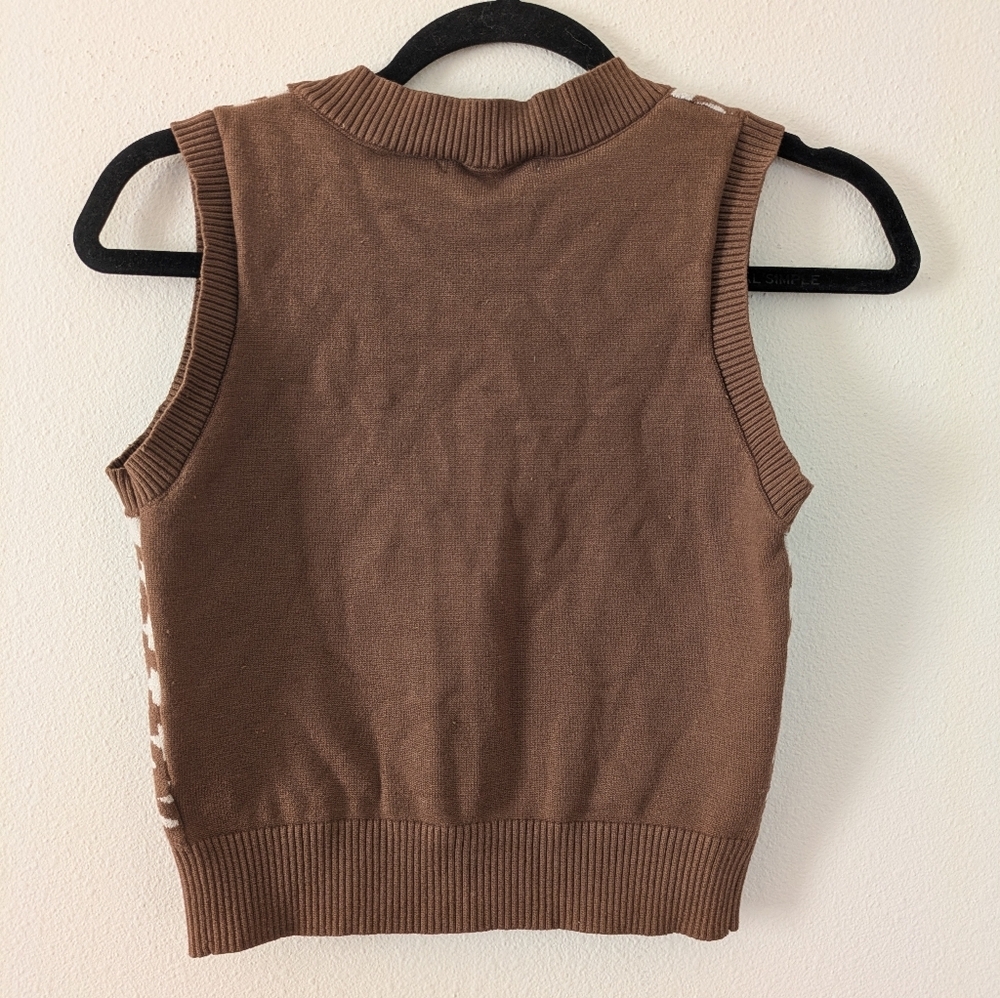 Haute Monde Brown and White Houndstooth Crop Top - Picture 2 of 7